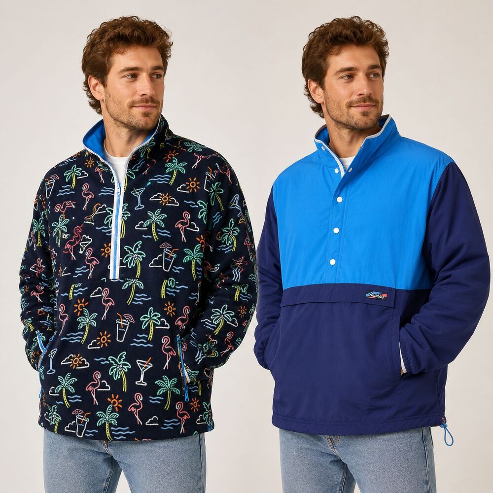 Chubbies The Neon Lights Reversible Fleece Anorak Flamingo Jacket Men's XXL-(mp)
